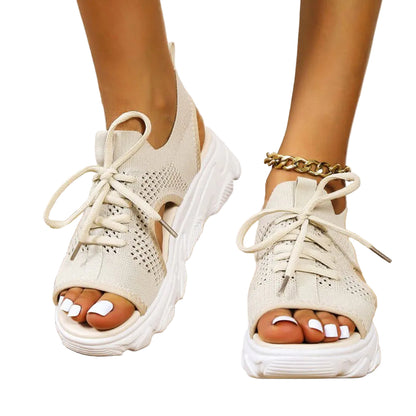 Sandalias de plataforma para mujer con punta abierta y cierre con cordones
