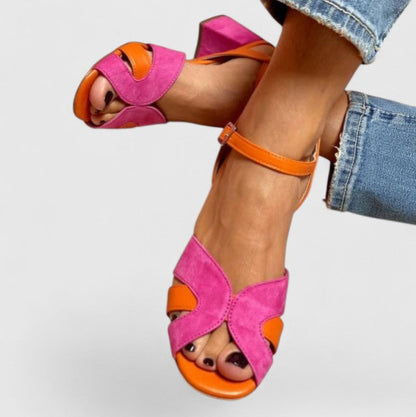 Sandalias de tacón de bloque para mujer con correa al tobillo