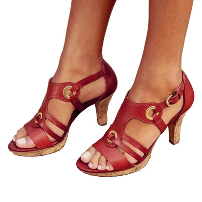 Sandalias de tacón para mujer con correa de hebilla