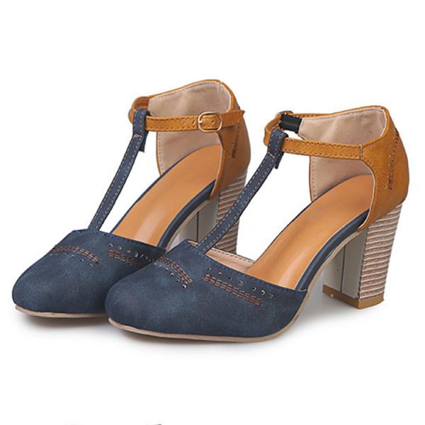 Sandalias de tacón para mujer con tira en T y cierre de hebilla