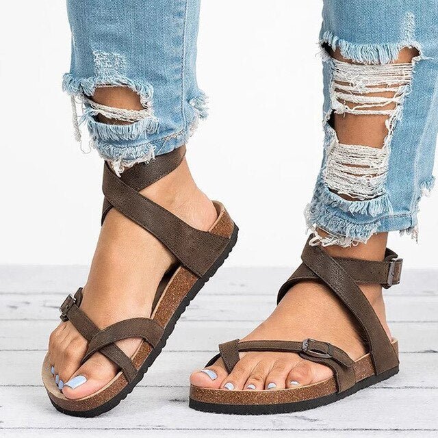 Sandalias para mujer con anilla para el dedo y tira al tobillo