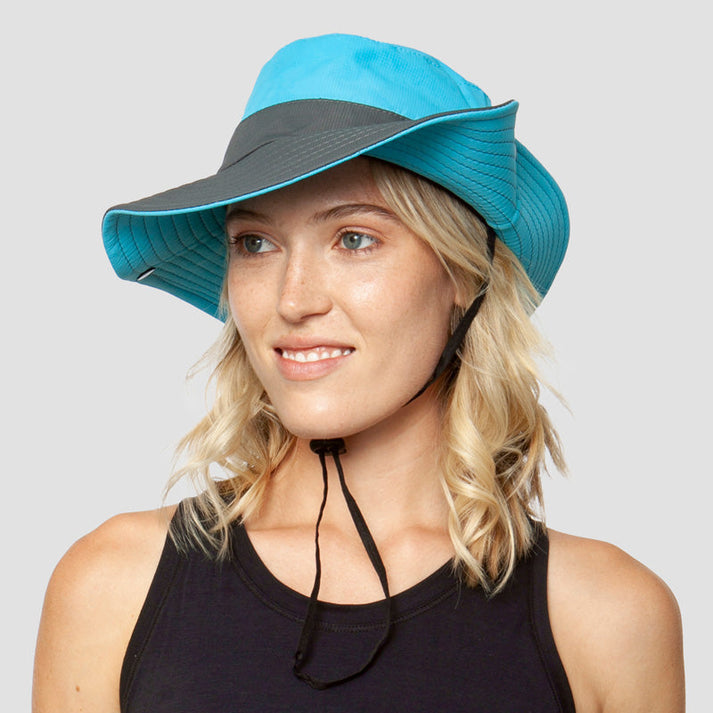 Sombrero de sol para mujer con ala ancha y botones a presión laterales