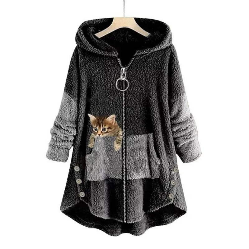 Sudadera de Mujer con Capucha - Cremallera Frontal y Detalle de Gato