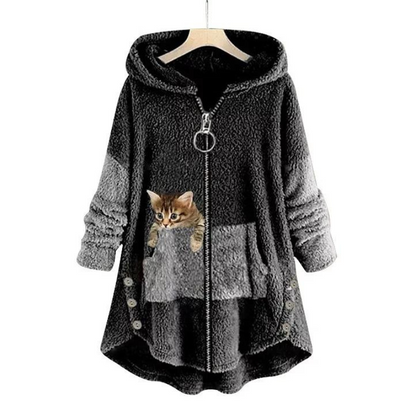 Sudadera de Mujer con Capucha - Cremallera Frontal y Detalle de Gato