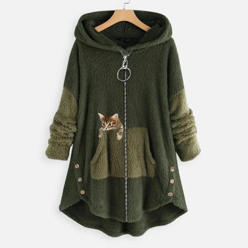 Sudadera de Mujer con Capucha - Cremallera Frontal y Detalle de Gato
