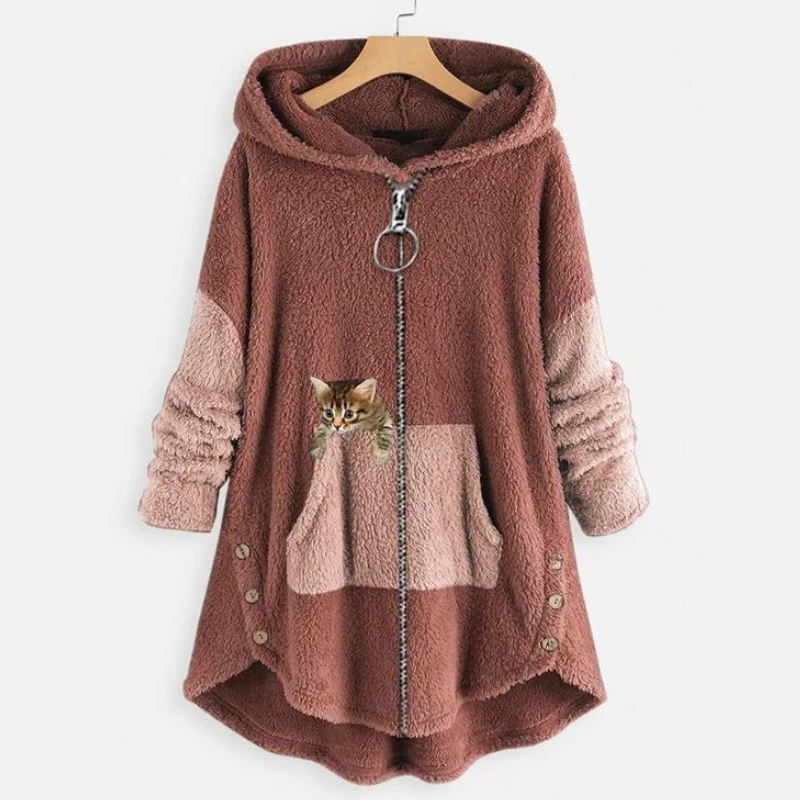 Sudadera de Mujer con Capucha - Cremallera Frontal y Detalle de Gato