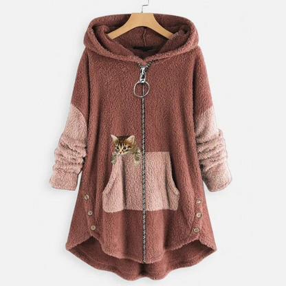 Sudadera de Mujer con Capucha - Cremallera Frontal y Detalle de Gato