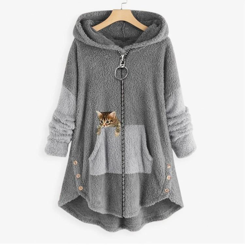 Sudadera de Mujer con Capucha - Cremallera Frontal y Detalle de Gato