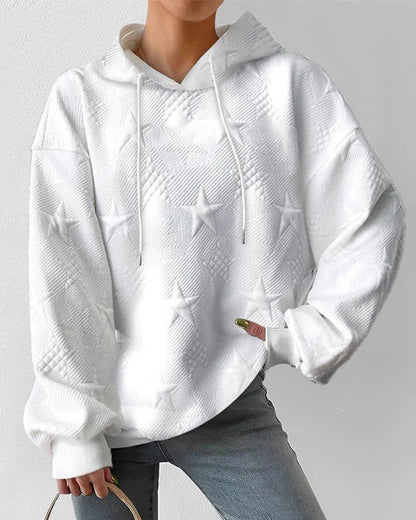 Sudadera de Mujer con Capucha - Relieve de Estrellas y Corte Holgado