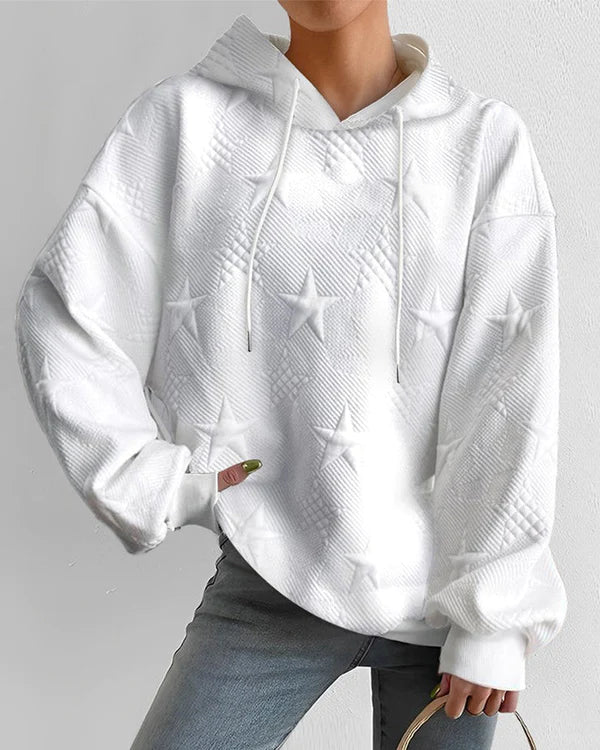 Sudadera de Mujer con Capucha - Relieve de Estrellas y Corte Holgado