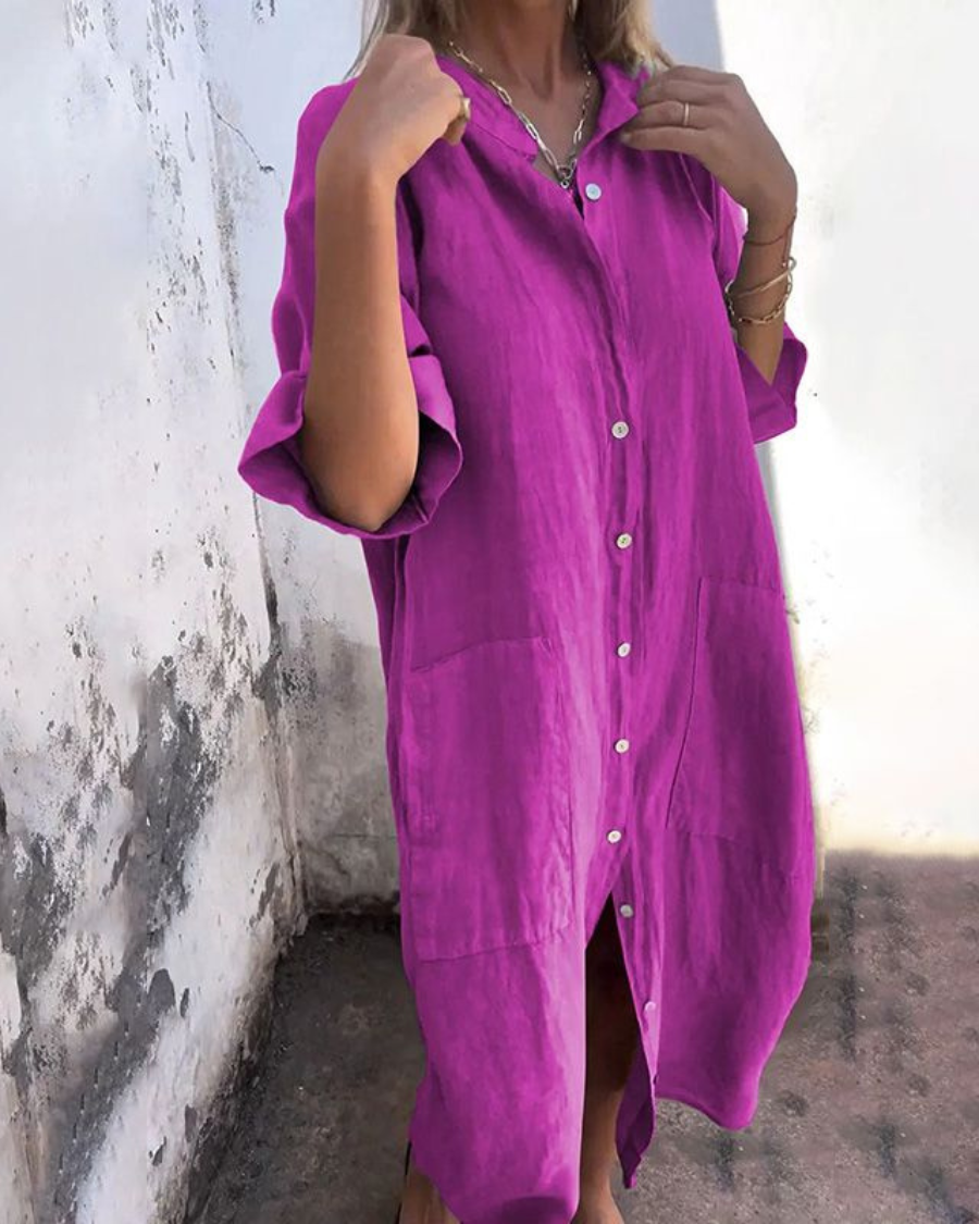 Vestido camisero midi para mujer con botones al frente