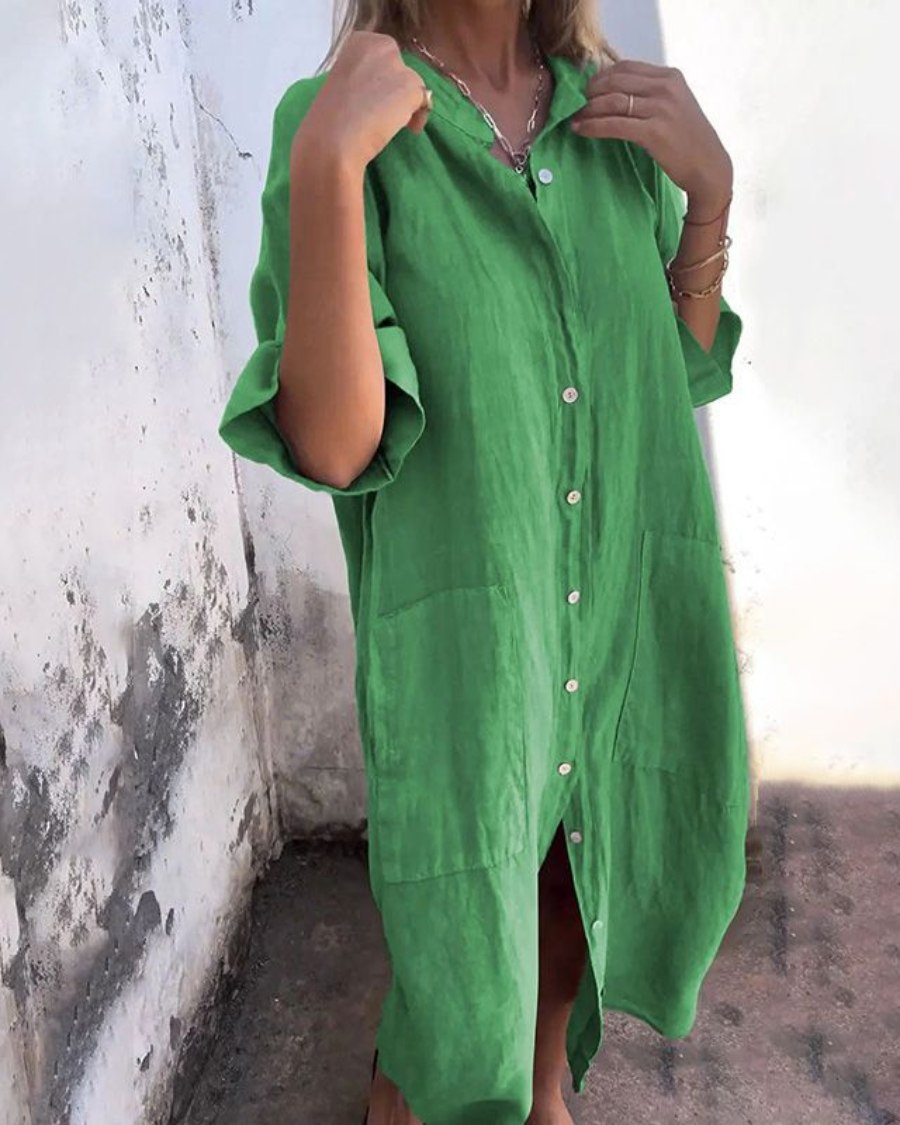 Vestido camisero midi para mujer con botones al frente