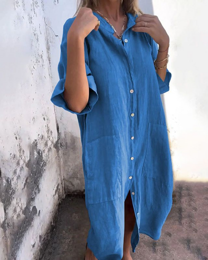 Vestido camisero midi para mujer con botones al frente