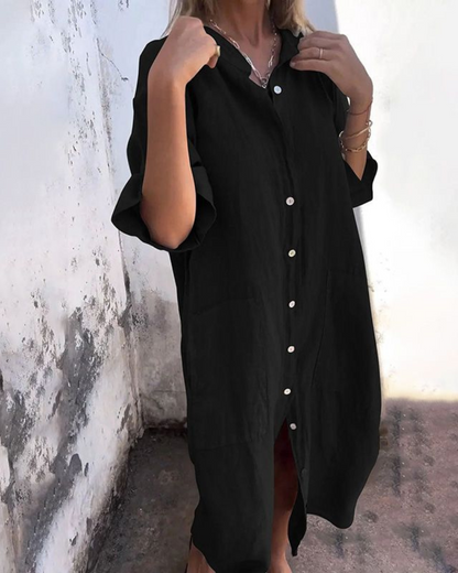 Vestido camisero midi para mujer con botones al frente