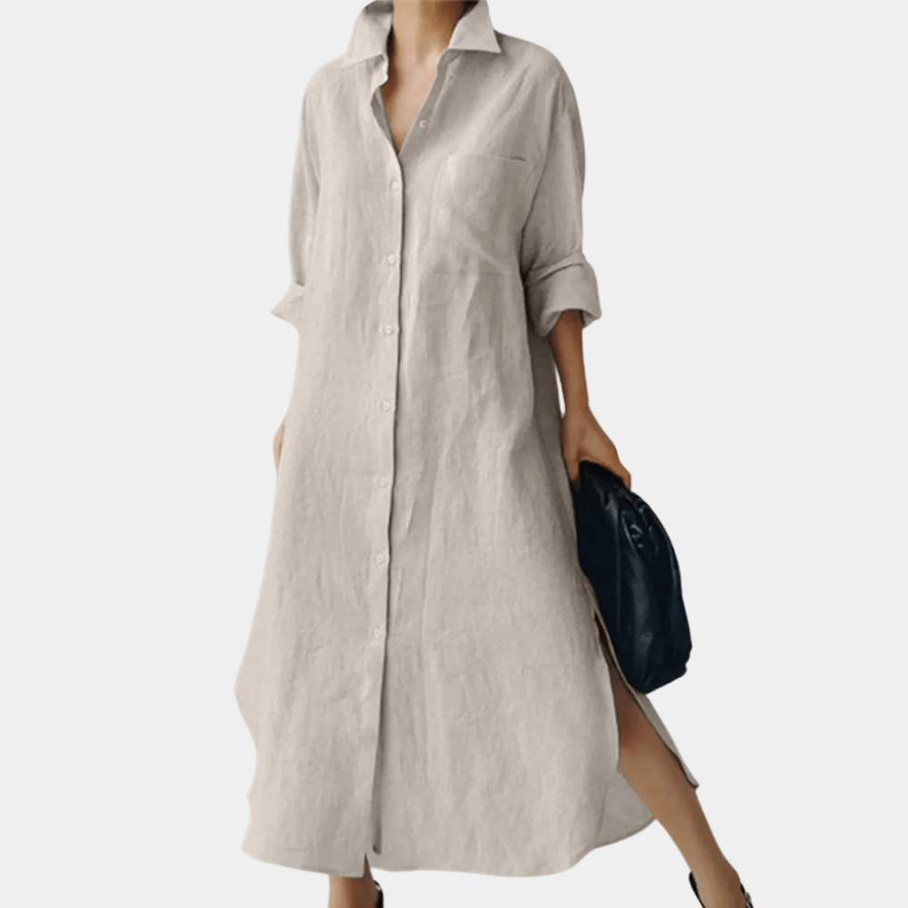 Vestido camisero midi para mujer con botones delanteros y bolsillo en el pecho