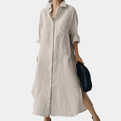 Vestido camisero midi para mujer con botones delanteros y bolsillo en el pecho