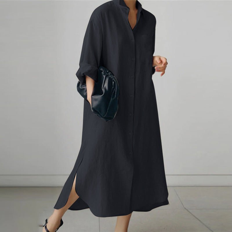 Vestido camisero midi para mujer con botones delanteros y bolsillo en el pecho