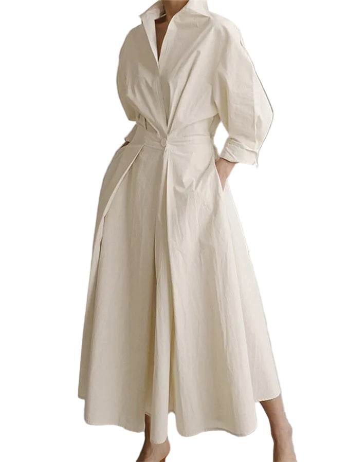 Vestido camisero midi para mujer con cintura de botón