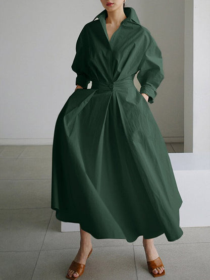 Vestido camisero midi para mujer con cintura de botón