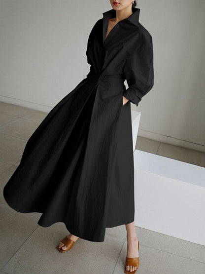 Vestido camisero midi para mujer con cintura de botón