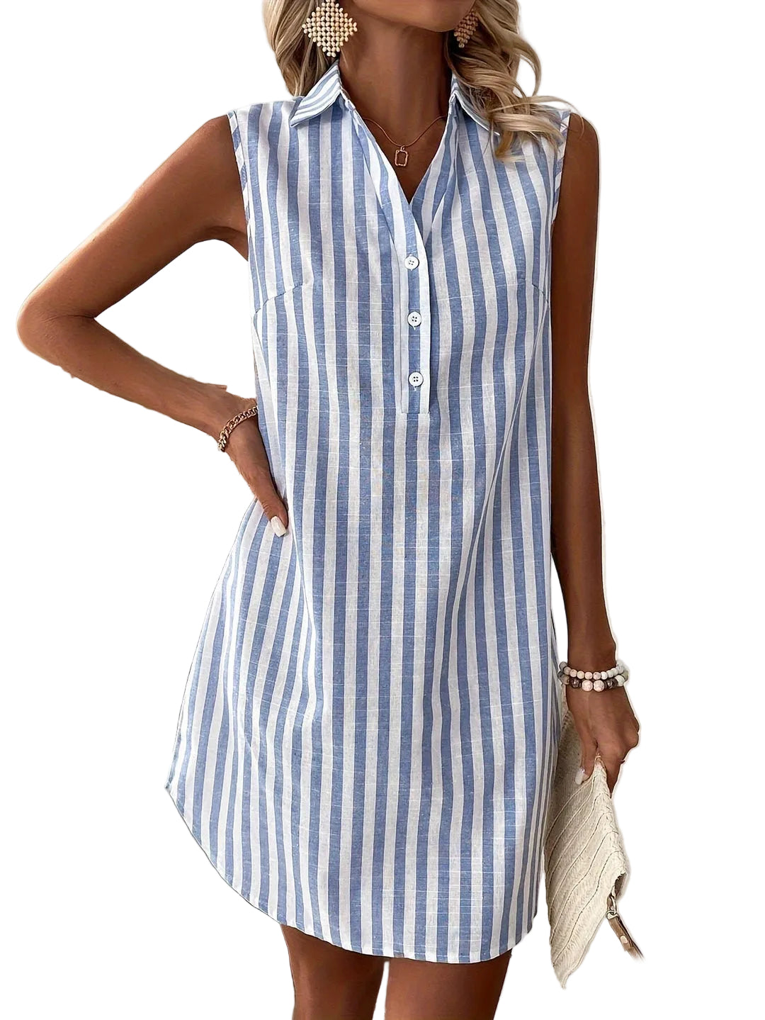 Vestido camisero mini para mujer con rayas y sin mangas