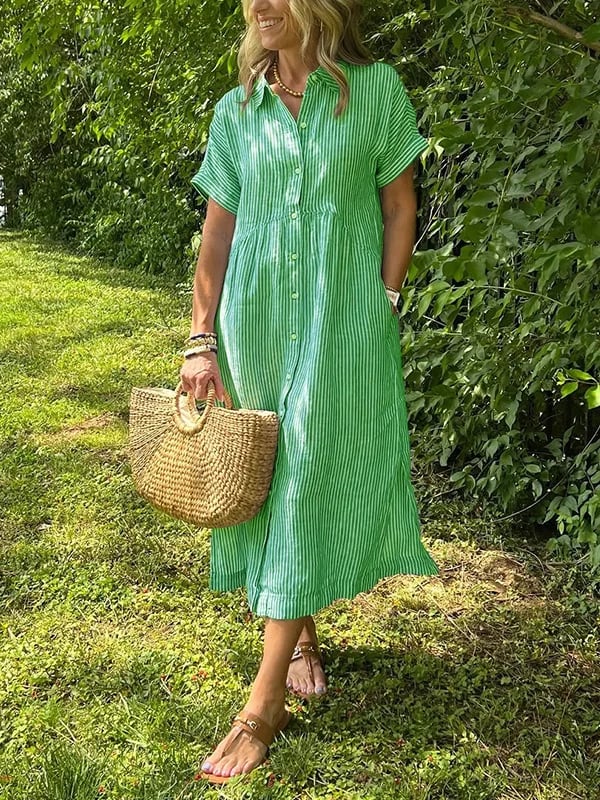 Vestido camisero para mujer con rayas y botones al frente