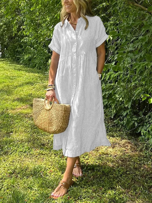 Vestido camisero para mujer con rayas y botones al frente