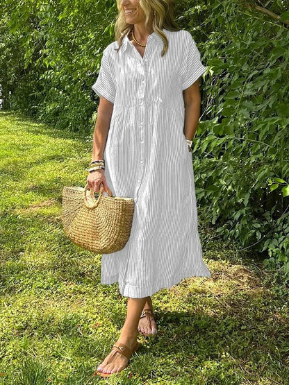 Vestido camisero para mujer con rayas y botones al frente