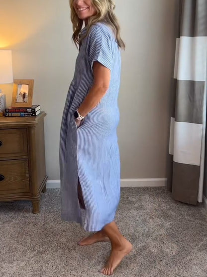 Vestido camisero para mujer con rayas y botones al frente