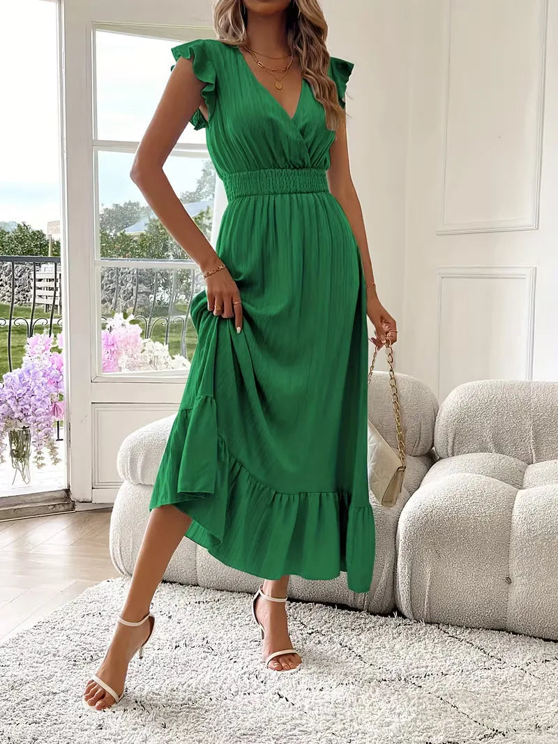 Vestido de Mujer Invitada de Boda con Escote Cruzado - Maxi