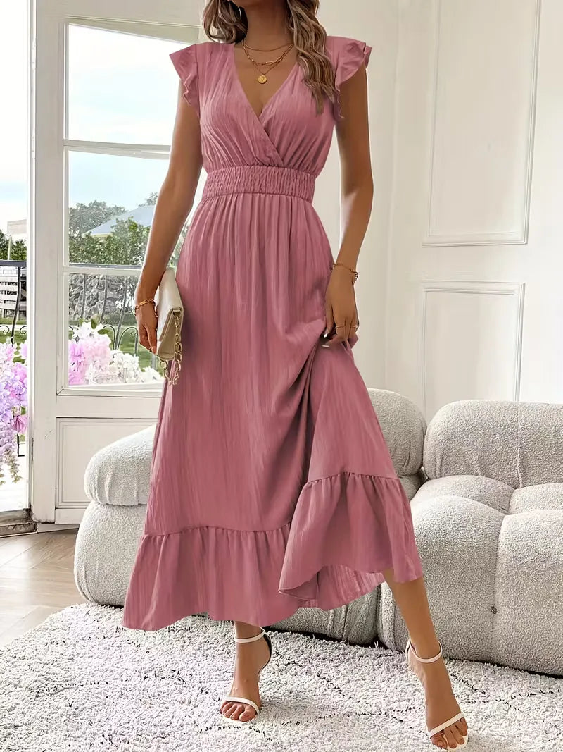 Vestido de Mujer Invitada de Boda con Escote Cruzado - Maxi