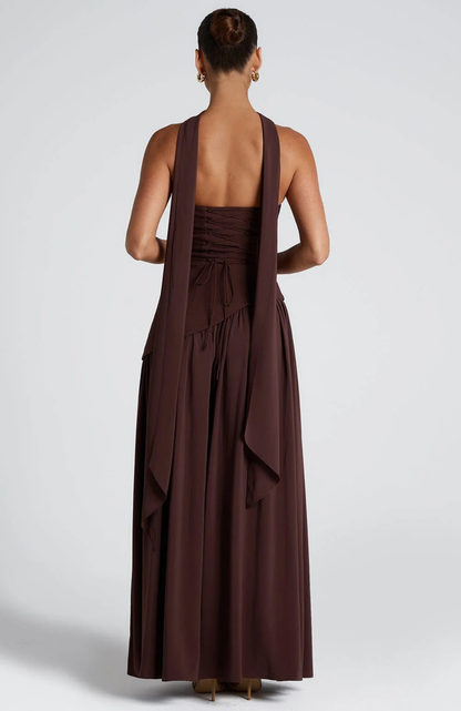 Vestido Largo de Mujer para Invitada de Boda con Escote Palabra de Honor -Maxi