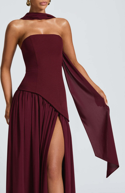 Vestido Largo de Mujer para Invitada de Boda con Escote Palabra de Honor -Maxi