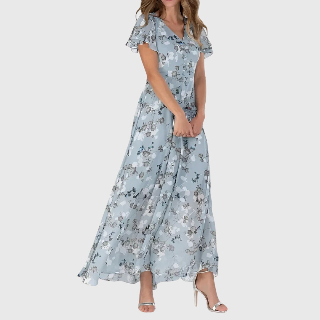 Vestido largo para mujer con estampado floral y mangas cortas
