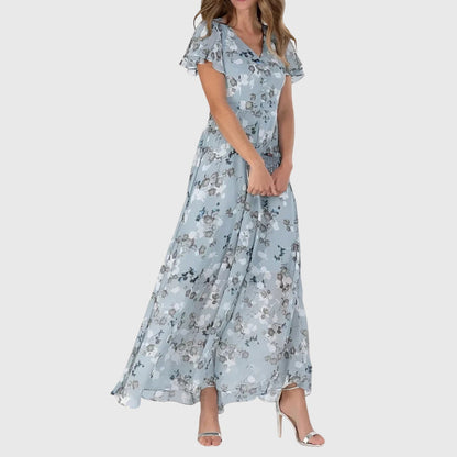 Vestido largo para mujer con estampado floral y mangas cortas