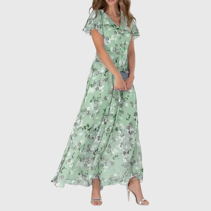 Vestido largo para mujer con estampado floral y mangas cortas