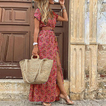 Vestido maxi cruzado para mujer con estampado paisley