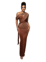 Vestido maxi para mujer con corsé y drapeado asimétrico