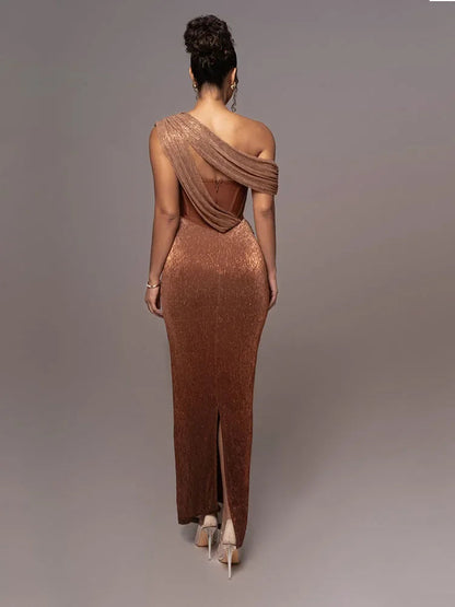 Vestido maxi para mujer con corsé y drapeado asimétrico