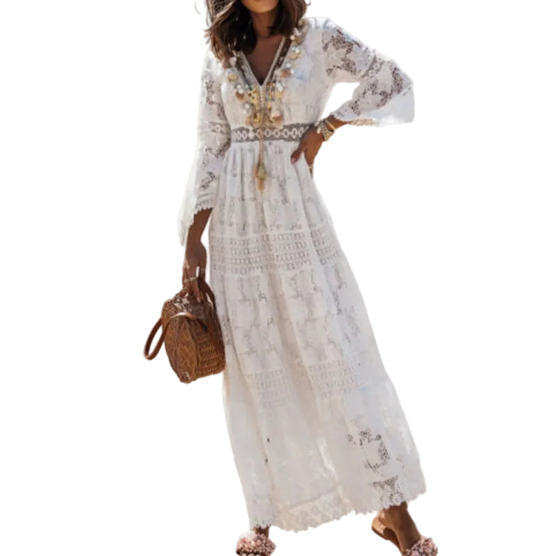 Vestido maxi para mujer con encaje floral