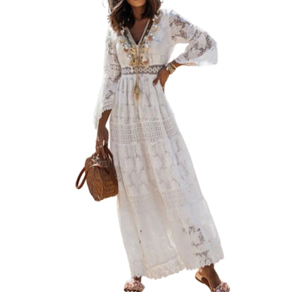 Vestido maxi para mujer con encaje floral