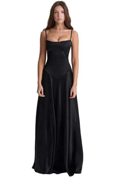 Vestido maxi para mujer con escote cuadrado y tirantes finos