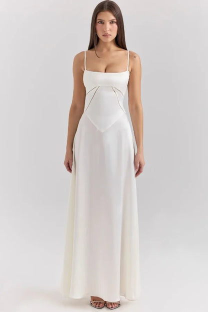 Vestido maxi para mujer con escote cuadrado y tirantes finos