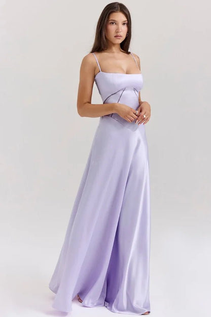 Vestido maxi para mujer con escote cuadrado y tirantes finos