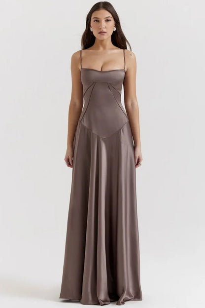 Vestido maxi para mujer con escote cuadrado y tirantes finos