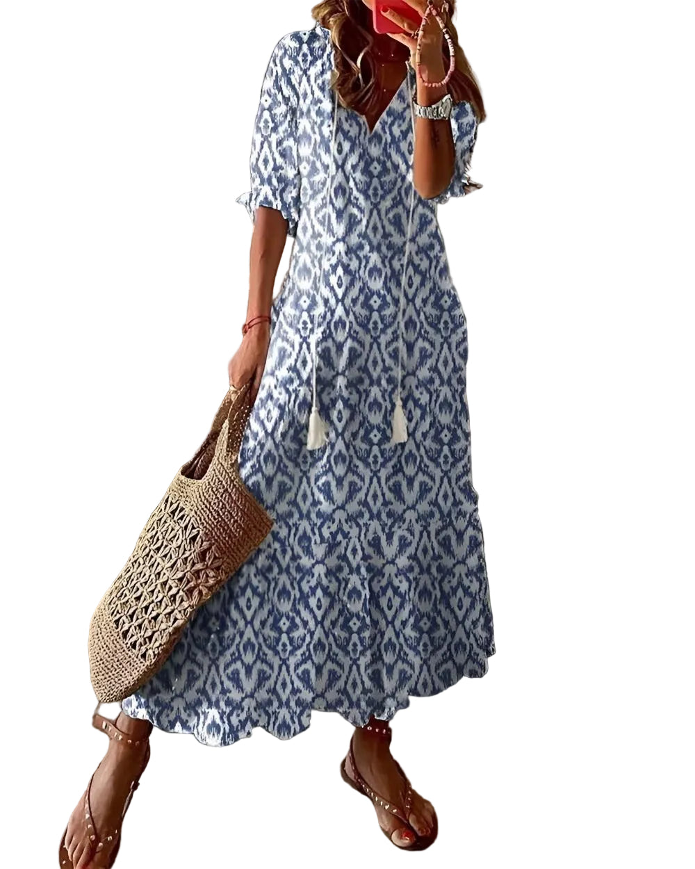 Vestido maxi para mujer con estampado geométrico