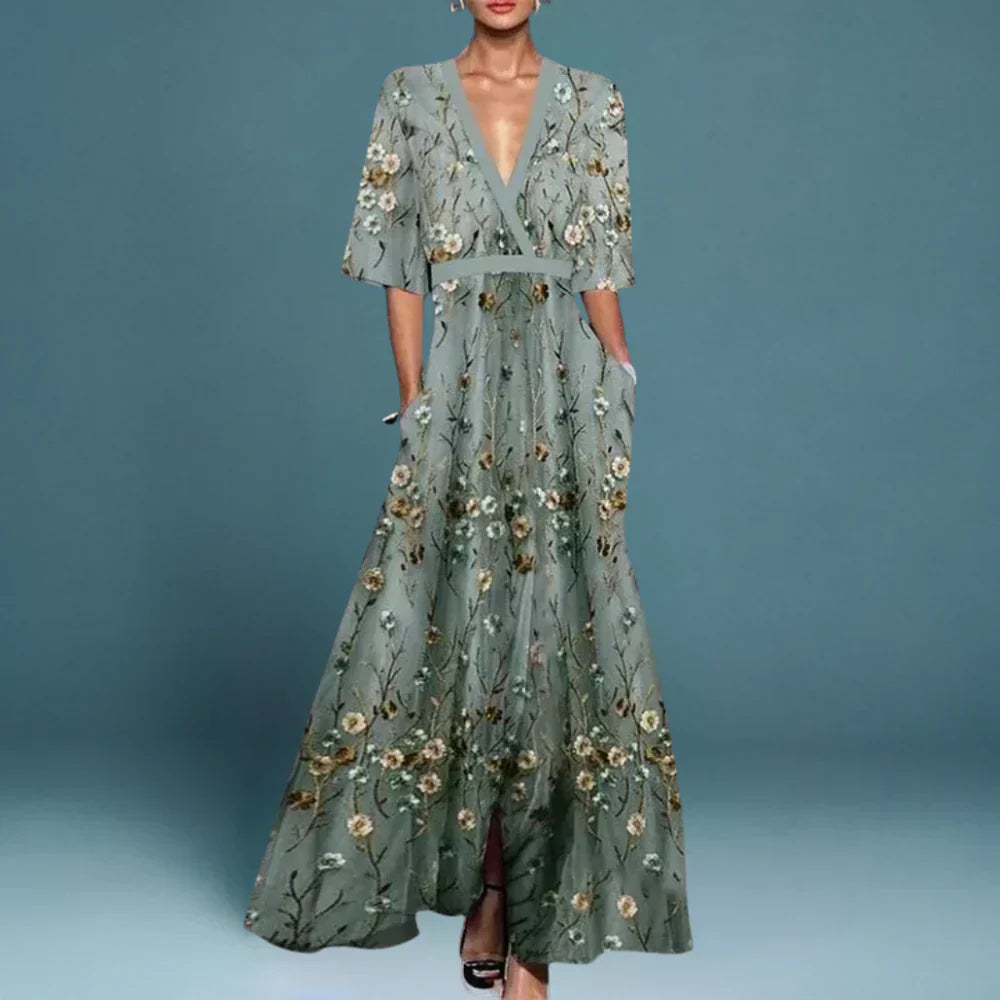 Vestido maxi para mujer con estampado gráfico y escote en V