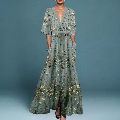 Vestido maxi para mujer con estampado gráfico y escote en V