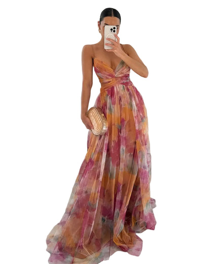Vestido maxi para mujer sin mangas con estampado abstracto