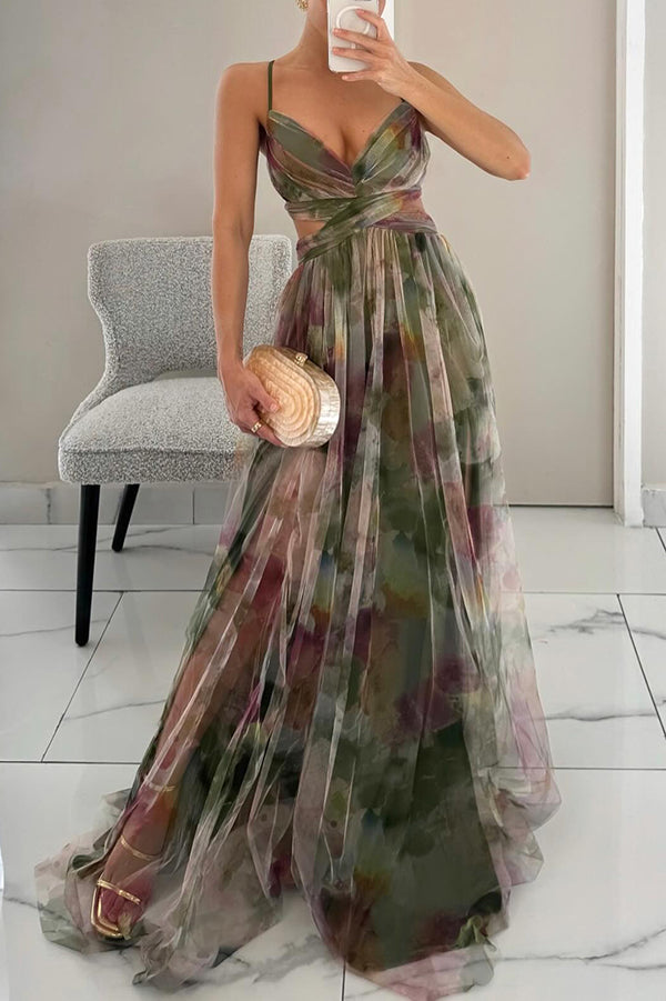 Vestido maxi para mujer sin mangas con estampado abstracto